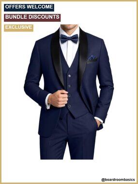 3 Piece Slim Fit Tuxedo Suit Set, Polyester Blend
